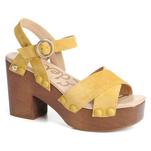 🆕 SAM EDELMAN Josefine Platform Block Heel Sandal Shoes Mustard 9 - Picture 2 of 13